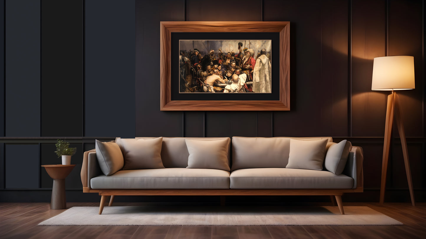 Zaporozhia Cossacks writing a letter to Turkish Sultan, Tableau rug collection, 50x75