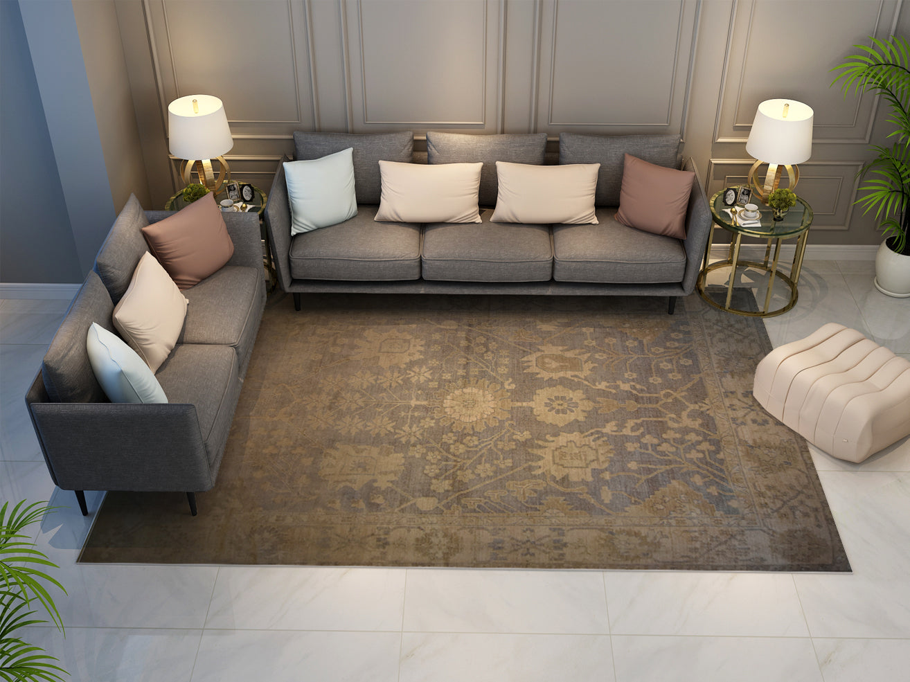 Varanasy (Antique style), Classic collection, faded lilac background, 8x10ft